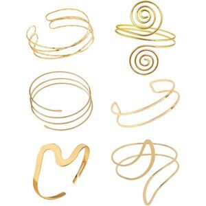 Minimalist Arm Cuff Gold Plated Set 6 Pieces Adjustable Upper Arm Bangle